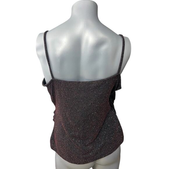 MANGO MNG Glitter Ruched Cami Red Faux Wrap Top Size Large Glam Y2k NEW NYE - Picture 7 of 7